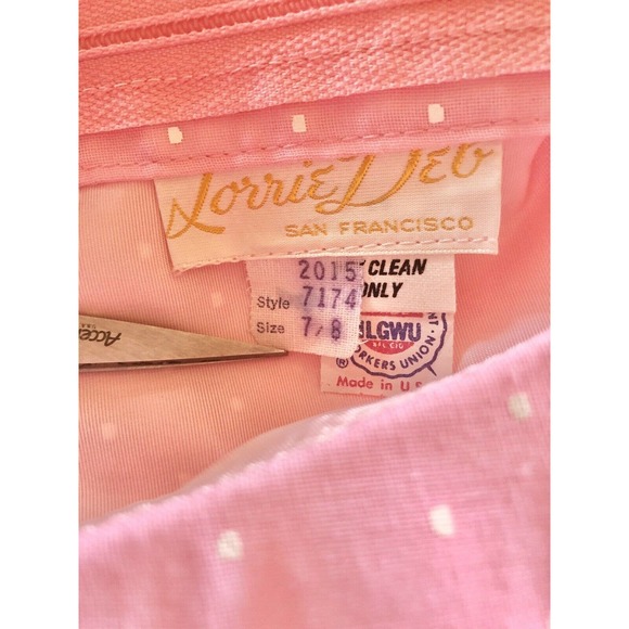 Vintage 70s Maxi Dress Pink Swiss Dot Ruffle Pom Trim Puff Sleeve ILGWU Size 7/8 - Picture 3 of 13